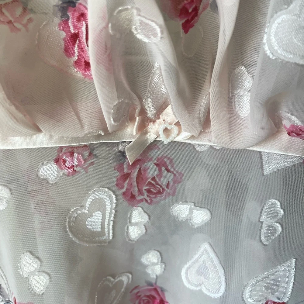 Vintage Heart Pink‎ Dress Slip Lingerie Valentines Day Romantic Coquet